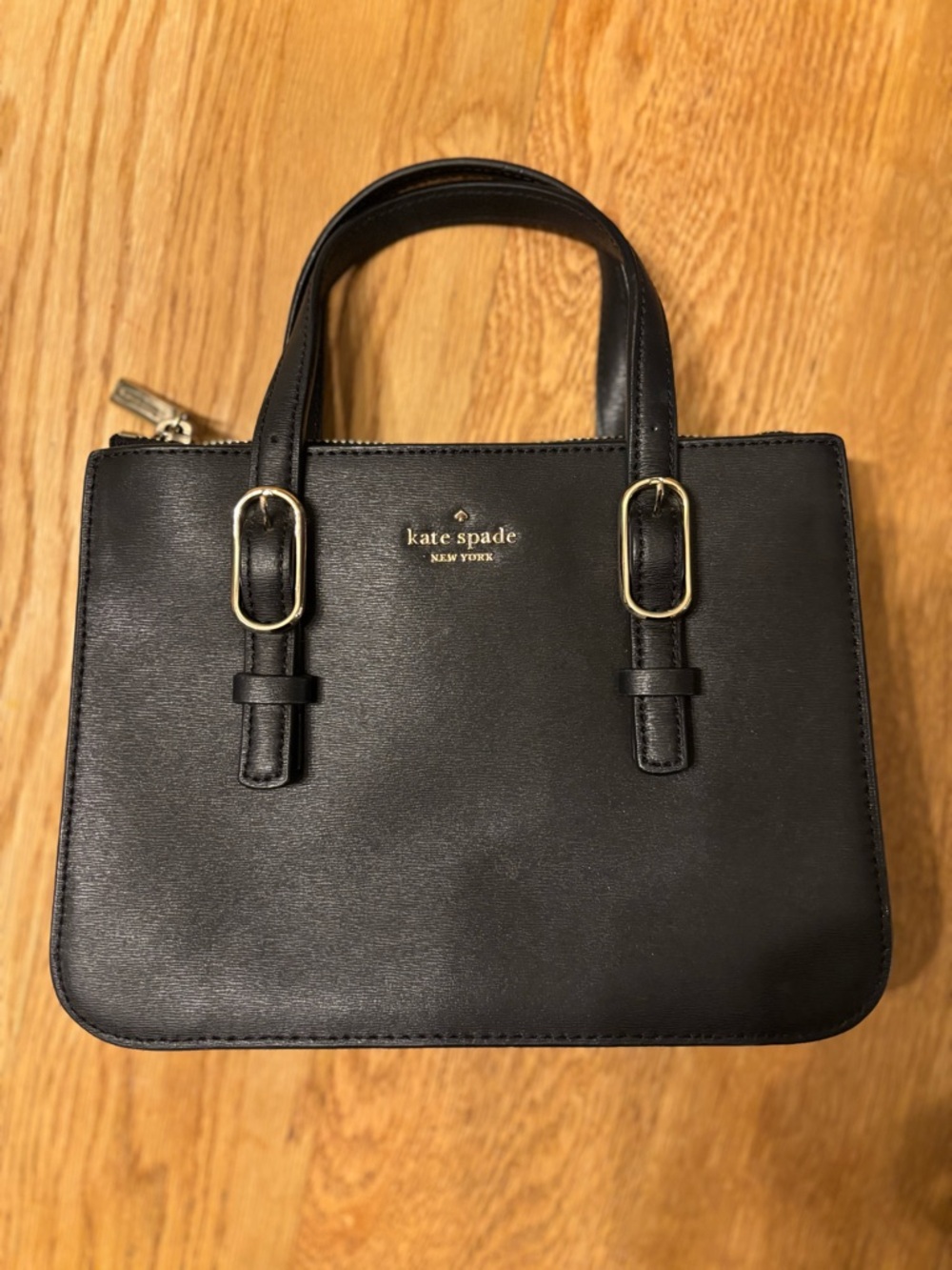 kate spade Black Leather Top-Handle Satchel with Gold Hardware
